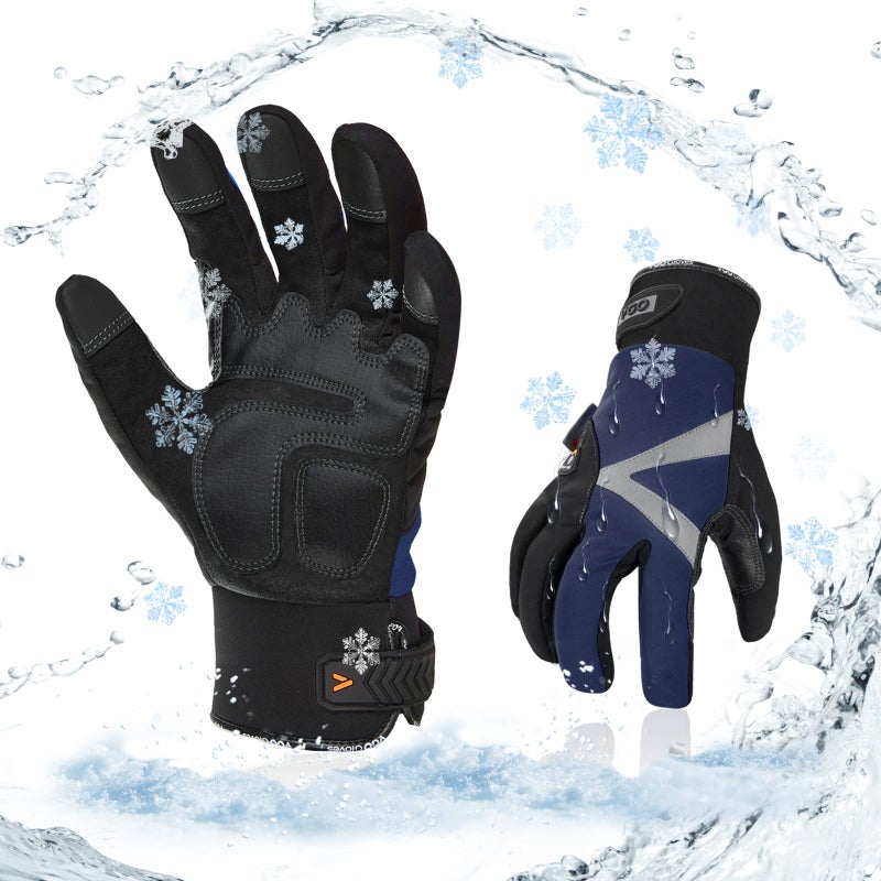 Vgo... 1-Pair -4â„‰ or above 3M Thinsulate C100 Lined High Dexterity Touchscreen Synthetic Leather Winter Warm Work Gloves, Waterproof Insert (Size L, Dark Blue, SL8777FW) - Image 1